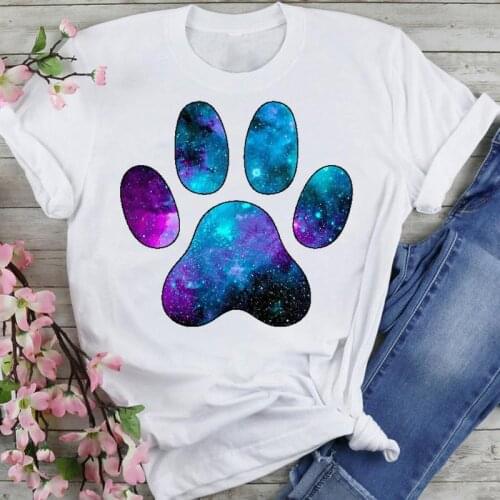 Women Graphic 90s Space Dog Paw New Trend Cartoon Summer Fashion Female Clothes Print Short Sleeve Tops Tees Tshirt T-Shirt