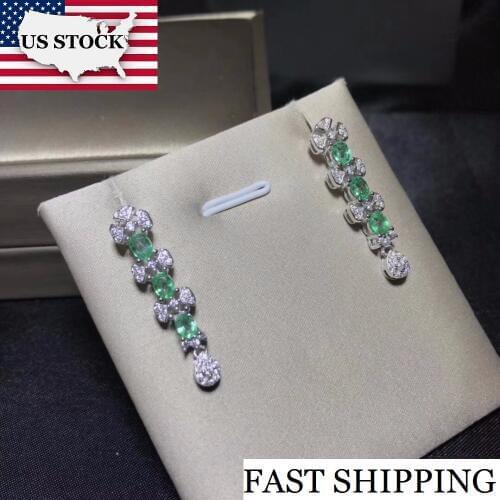 Uloveido Natural Emerald Earrings for Women, 925 Sterling Silver, 3*4mm*6 Pcs Birthstone Gemstone Wedding Flower Jewelry FR105