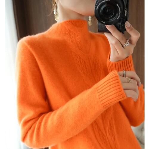 Oneck Long Sleeve Thicker Warm Sweaters For Women 100% Pure Wool Knitted Pullovers Solid-Colors Female Soft Knitwears