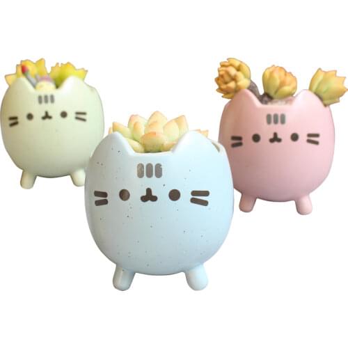 Plant Succulent Pot With Hole Cute Animal Flower Planter Flowerpot Lovely Little Cat Birthday Gift Home Garden Decor Bonsai Pots