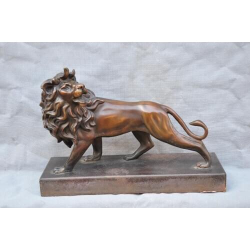 19 inch Bronze Africa Lion Male Lion King of the Prairie Animal Sculpture Statue