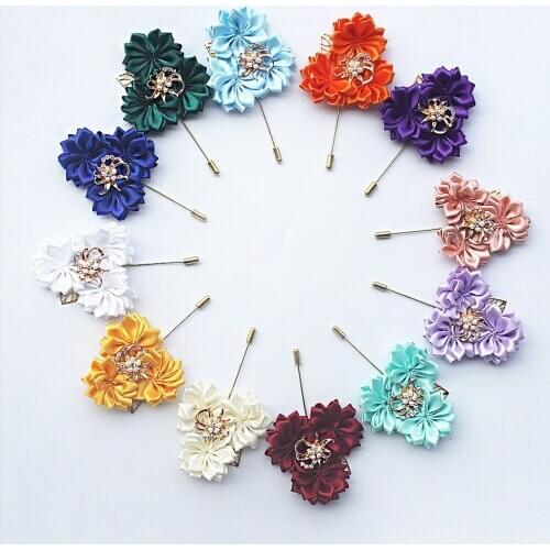 3 Styles Handmade Slik Flower Lapel Pin Best Men Fashion Wedding Boutonnieres Rose Flowers Brooch Pin For Men Wedding Prom XHHE