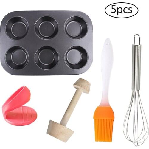 5 Pcs Cake Mold Carbon Steel Egg Tart Mold Silicone Brush Clips Baking Cake Tools