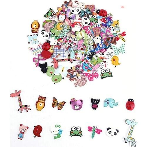 50pcs Random Mixed Cartoon Animal Bird/Pig/Rabbit Wooden Button Beads For Sewing Accessories DIY Craft Scrapbooking Making