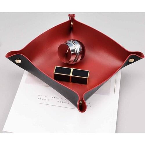 60% Dropshipping!!Key Storage Box Multi-purpose Snap Button Design Faux Leather Desktop Jewelry Cosmetic Plate Tray for Home