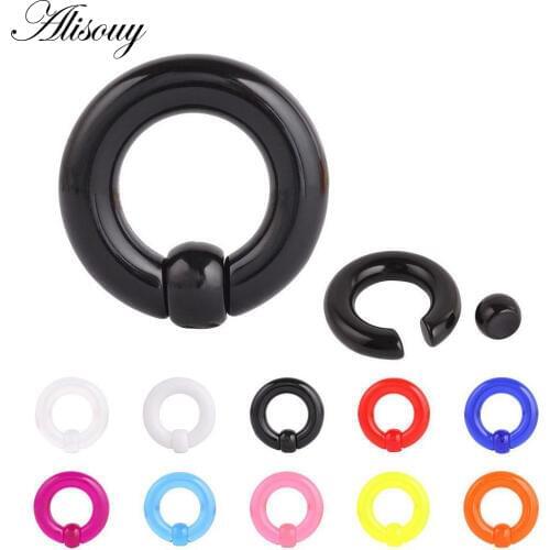 Alisouy Wholesales 1 Piece Acrylic Unisex Tongue Ring Goth Punk Clip On Fake Piercing Body Nose Lip Rings Hoop Ear Tongue Ring