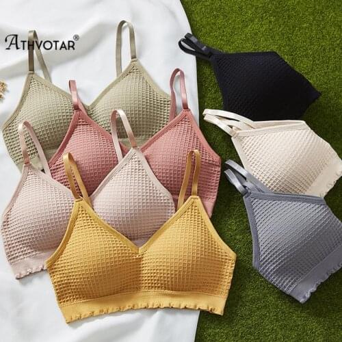 ATHVOTAR New Lattice Bra Brassiere Beauty Back Solid Color Elastic Wireless Adjustable Soft Fashion Underwear New 2021
