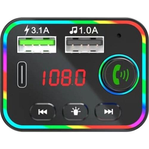Car FM Transmitter Cigarettes Lighter Interface Hands-free with Colorful Light MP3 Bluetooth 5.0 Fast Charger for Automobile