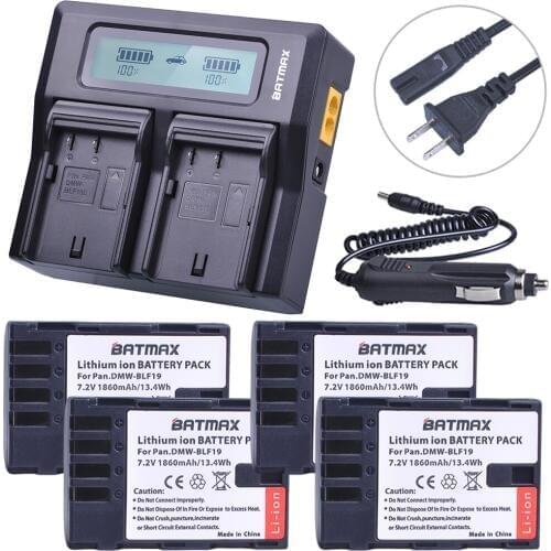 Batmax 4Pc DMW-BLF19 DMW DMW-BLF19e Replacement Battery akku+LCD Rapid Dual Charger for Panasonic Lumix GH3 GH4 GH5 DMW-BLF19PP
