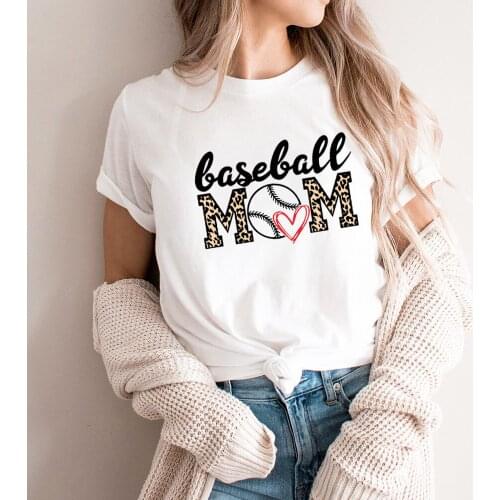 Baseball Mom Leopard Printed 100%Cotton Women T-Shirt Funny Women Motherhood Top Tee Mothers Day Gift Sports Momlife Tee