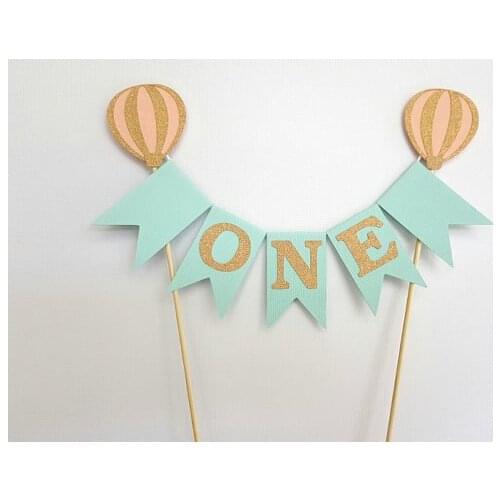 Glitter ONE hot air balloon Cake Topper custom number Bunting Banners Birthday Party birthday baby shower decor