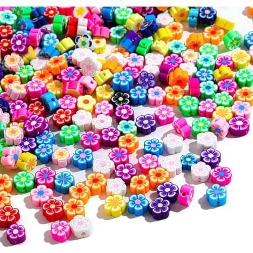 40pcs/lot 8mm Mixed Color Flower Beads Polymer Clay Spacer Loose Beads for Jewelry Making DIY Bracelet Necklace Accessories