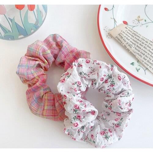French Large Intestine Circle Floral Plaid Hair Tie Retro All-Match Elastic Hair Rope Hair Scrunchies For Women