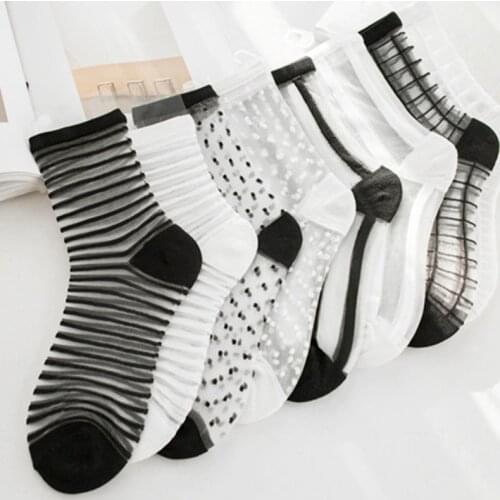 Hipster Harajuku Ankle Socks Women Fashion Transparent Stripe Short Female Summer Womens Socks Summer 2019 Black White Socks