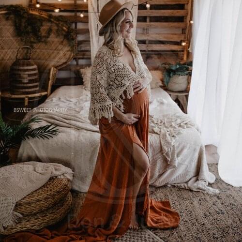 Boho Cotton Photo Shoot Pregnant Robe Maternity Dresses with Tassels Evening Party Costume for Women Photography Accessories