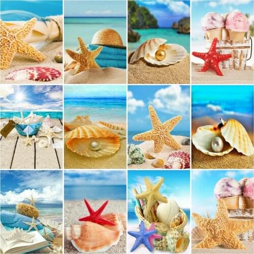 HUACAN Diamond Painting Shell Cross Stitch Embroidery Seaside Landscape Mosaic Wall Decoration Handmade Gift