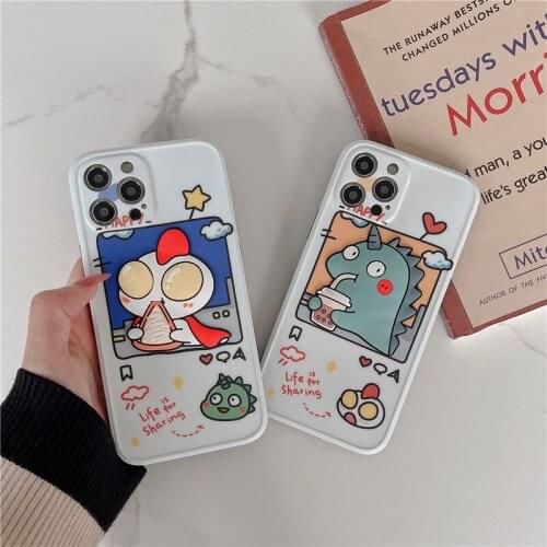 JAMULAR Cute 3D Dinosaur Couple Phone Case For iPhone 12 Pro MAX 11 XS 7 XR X SE2020 8 Plus Animal Soft Silicone Cover Fundas