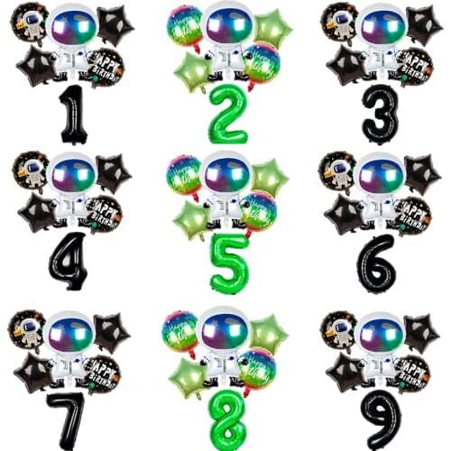 Space Astronaut Foil Balloons For Kids Birthday Green Black 32inch Number Helium Balloon Birthday Party Decorations Child Toys