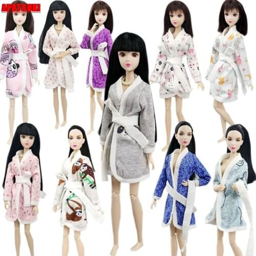 Cartoon Panda Pig Bathrobe For Barbie Doll Bathroom Suit Winter Pajama Wear Sleeping Robe Casual Clothes For Barbie Toys 1/6