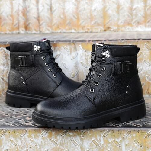 2019 New Brand Leather Ankle Boots Autumn Winter Mens Boots Fashion Motorcycle Boots Outdoor Working Snow Boots Men Shoes