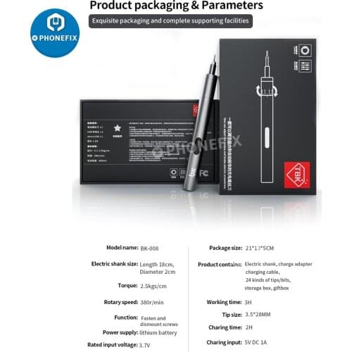 TBK 008 Electric Screwdriver with 24pcs Drill Bits 8 Speed Adjustment Torque Precision Screwdriver Set for iPhone ipad Repair