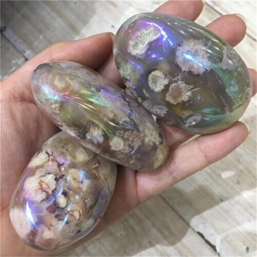 Natural quartz aura cherry agate palm crystals healing stones for home decoration