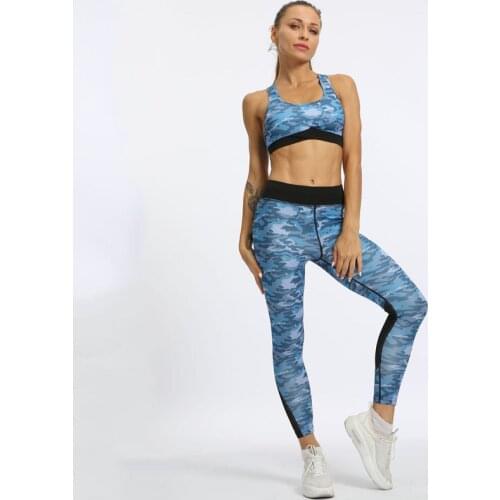 NORMOV Fitness Women Sets Print Mesh Patchwork Polyester Sets Vest And High Waist Push Up Leggings Two Piece of Sets Feminina