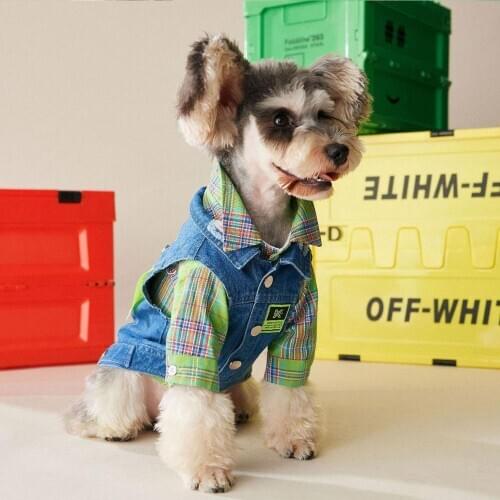 Pet clothes autumn thin green shirt dog cowboy vest Teddy VIP Corgi Schnauzer cat dog shirt small and medium-sized dogs