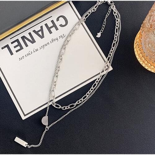 Titanium Steel Square Card Pendant Necklaces For Women Fashion Vintage Multilayer Geometric Jewelry Hip-Hop Clavicle Chain New