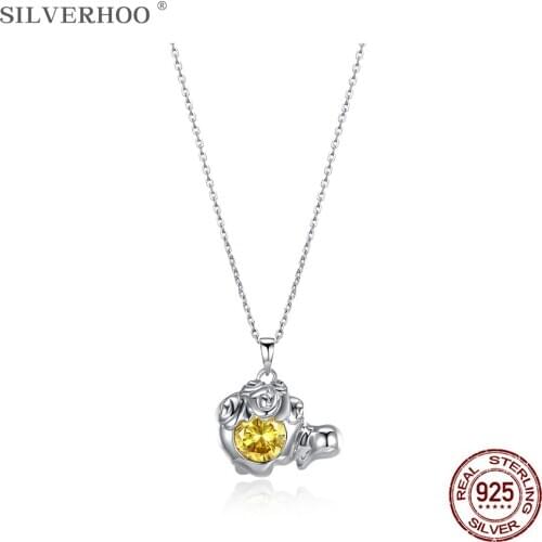 SILVERHOO 925 Sterling Silver Necklace For Women 12 Constellations Exquisite Austria Crystal LEO Pendant Necklace Hot Sale Gift