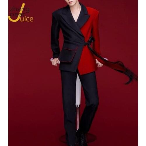 New Arrival Streetwear Men Color Block Blazer Coat For Men Blazers Jacket Males Clothing Men Bandage Long Sleeve Blazer