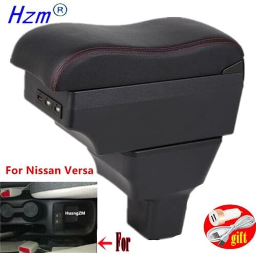 For Nissan Versa Armrest Box Almera 2020 Central Console Storage Box Ashtray Cup Holder PU Leather USB Charging LED