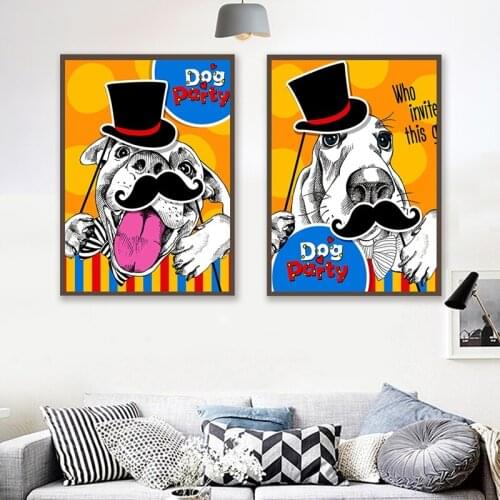 Pet Dog Theme Party Canvas Painting Posters Nordic Style Wall Art Puppy Pictures Living Room Home Party Decoration Photos