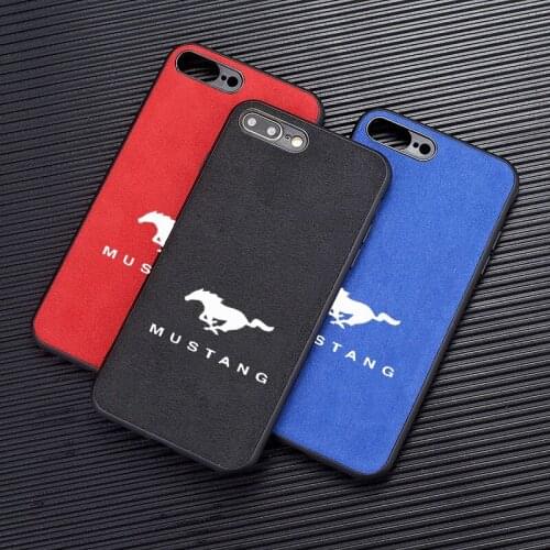 Iphone 12 11pro Max 6 6S 7 8 Plus X XR XS Max Luxury Suede Leather Fur Case Silicone Car Cover For Ford Mustang GT SHELBY
