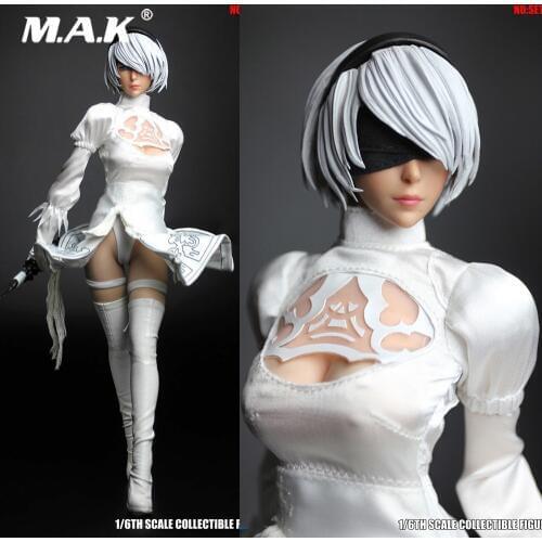 1/6 Scale Sexy Female Figure Accessory NieR:Automata 2B YoRHa Female Head White Costume Cosplay Model for 12'' Pale Action