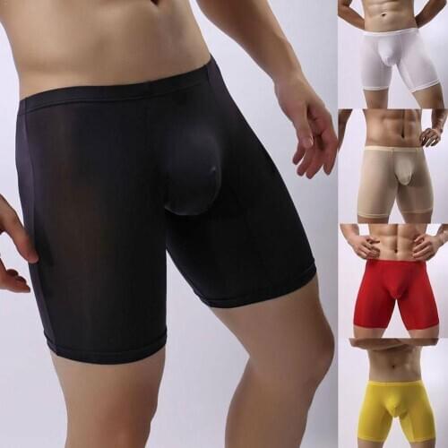 Sexy Men Ice Silk Underwear Long Leg Transparent Panties Breathable Boxer Mens Boxers Shorts Underpants L6H4