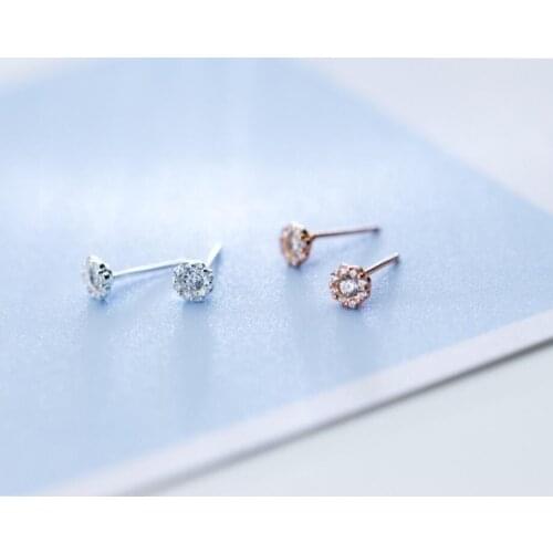 925 Sterling Silver Tiny Sun Flower CZ Post Stud Earrings Women Jewelry A1919