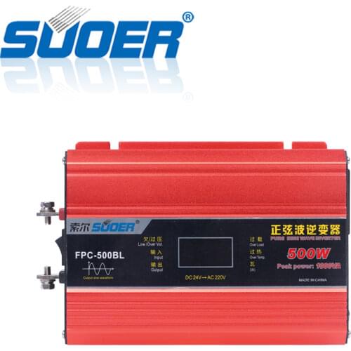 Suoer 【 Pure Sine Wave Inverter 】Pure Sine Wave Solar DC AC 24V 220V 500W Off Grid Inverter (FPC-500BL)