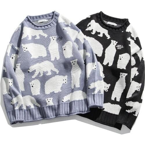 Polar bear salt Harajuku couple sweater for men and women Korean version of loose autumn and winter design sweater