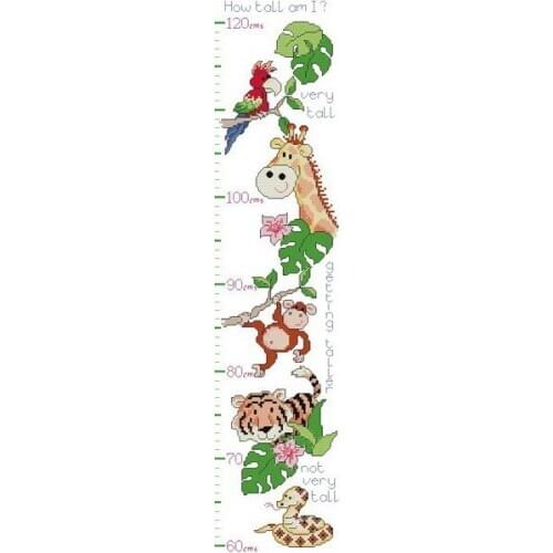 Top Quality Beautiful Lovely Counted Cross Stitch Kit Height Chart Measure Snake Monkey Tiger Giraffe Parrot Animals