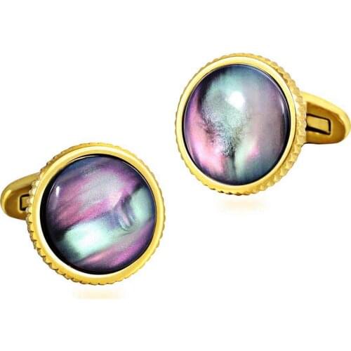 Symphony Aurora natural shell Casting Serrated stainless steel 316L cufflinks for Tuxedo Business Formal Shirts one pairs