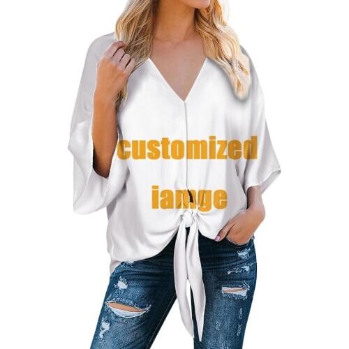 NOISYDESIGNS Customized Printing Womens Blouse V-neck Fashion Girls Shirts Bell Sleeves Loose Blouses Female Clothing Custom