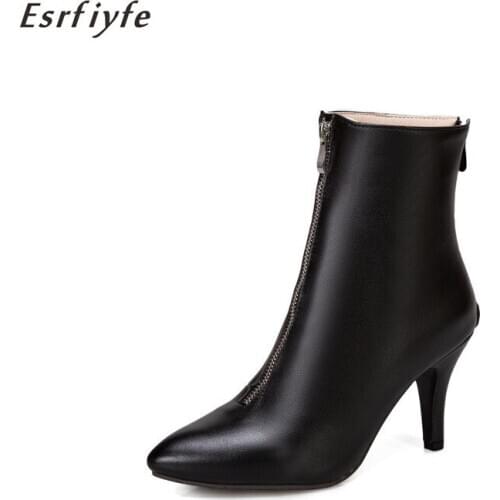 SERFIYFE 2020 New Large Size 34-50 Ankle Boots Women Autumn Winter High Heels Pointed Toe Shoes Women Front Zipper Women Boots