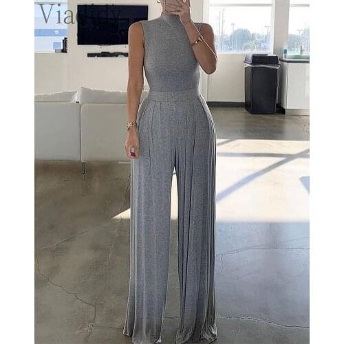 Women Elegant Solid Color Sleeveless Casual Ruched Jumpsuits