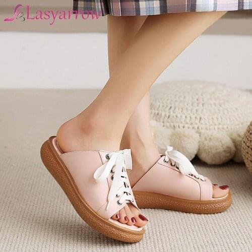 Lasyarrow 2021 Summer women sandals black pink white platform Sandals women wedge lace up ladies gladiator sandals size 30-43