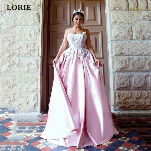 LORIE Pink Satin Wedding Dresses Sexy Spaghetti Strap Lace Bridal Gowns Vestido de novia Backless Vintage Boho Wedding Gowns