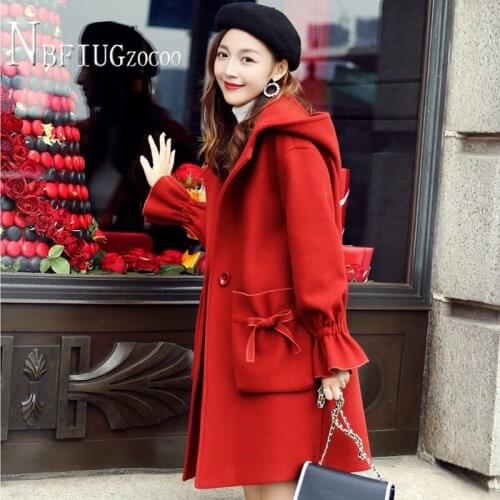 Women Coat Outerwear Long Casual Woolen Coat Big Pocket Fashion Hooded Female Coat