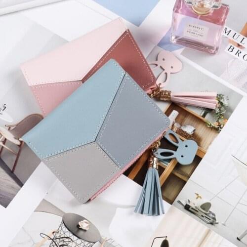 066F Women PU Leather Short Wallet Patchwork Clutch Card Holder Lady Zipper Purse Handbag