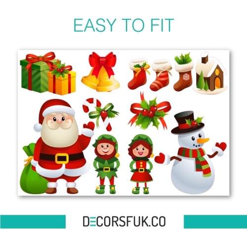 For 1Set of 10 Christmas Stickers - Santa, Snowman, Elf, windows, door, car decal