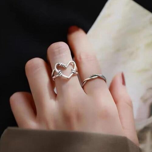 1Pcs New Silver Color Hollowed-out Heart Shape Open Ring Design Cute Fashion Love Jewelry for Women Girl Gifts Adjustable Chic